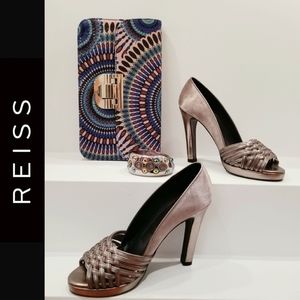 Silver Satin Open Toe REISS Heels